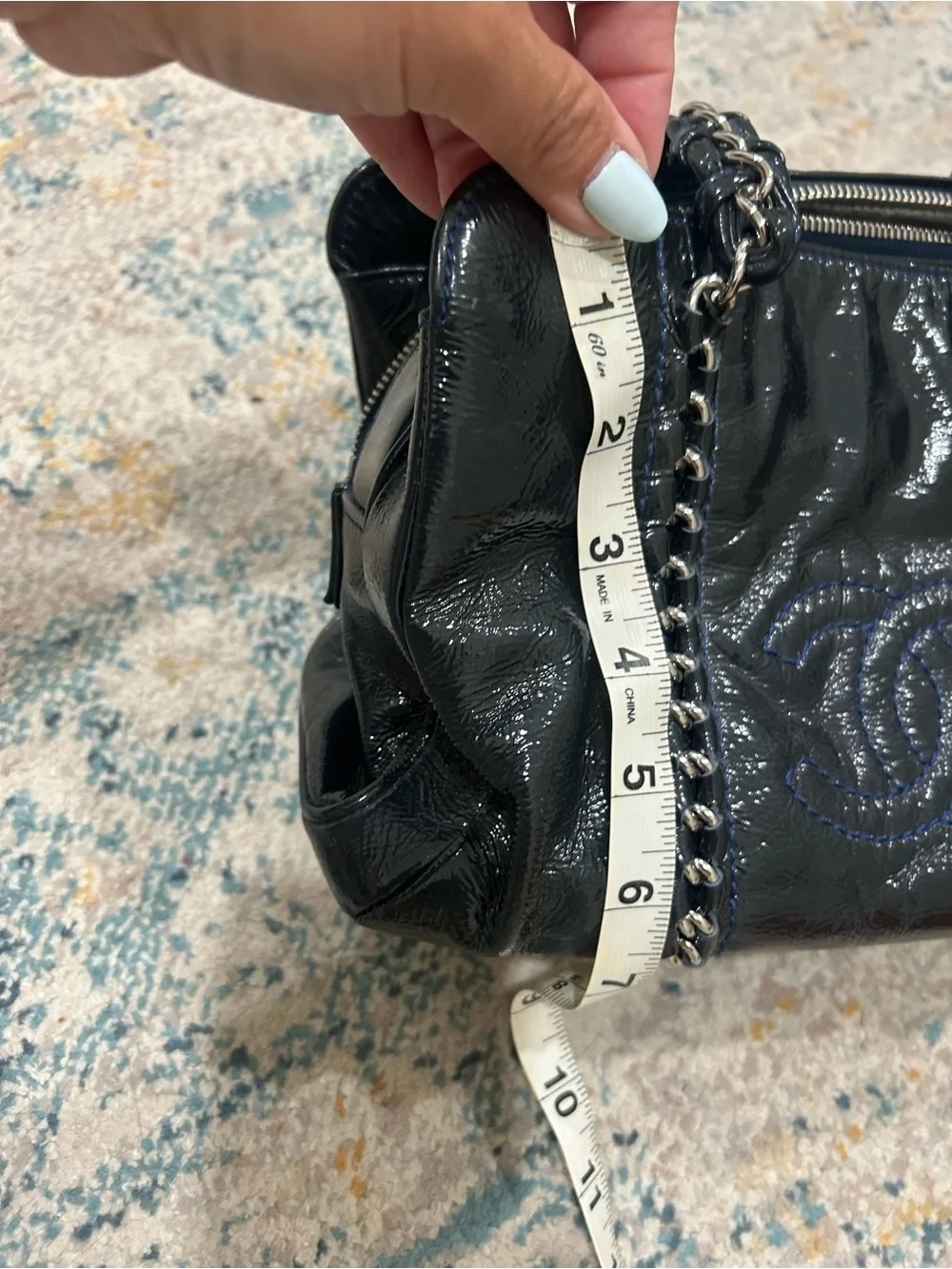 CHANEL Black Quilted Patent Leather Chain Shoulder Bag